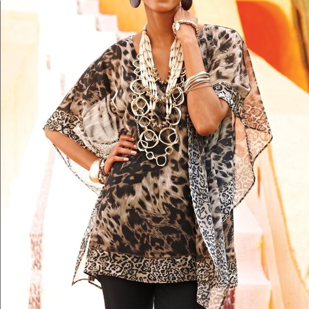 TALBOTS Animal Print Sheer Poncho